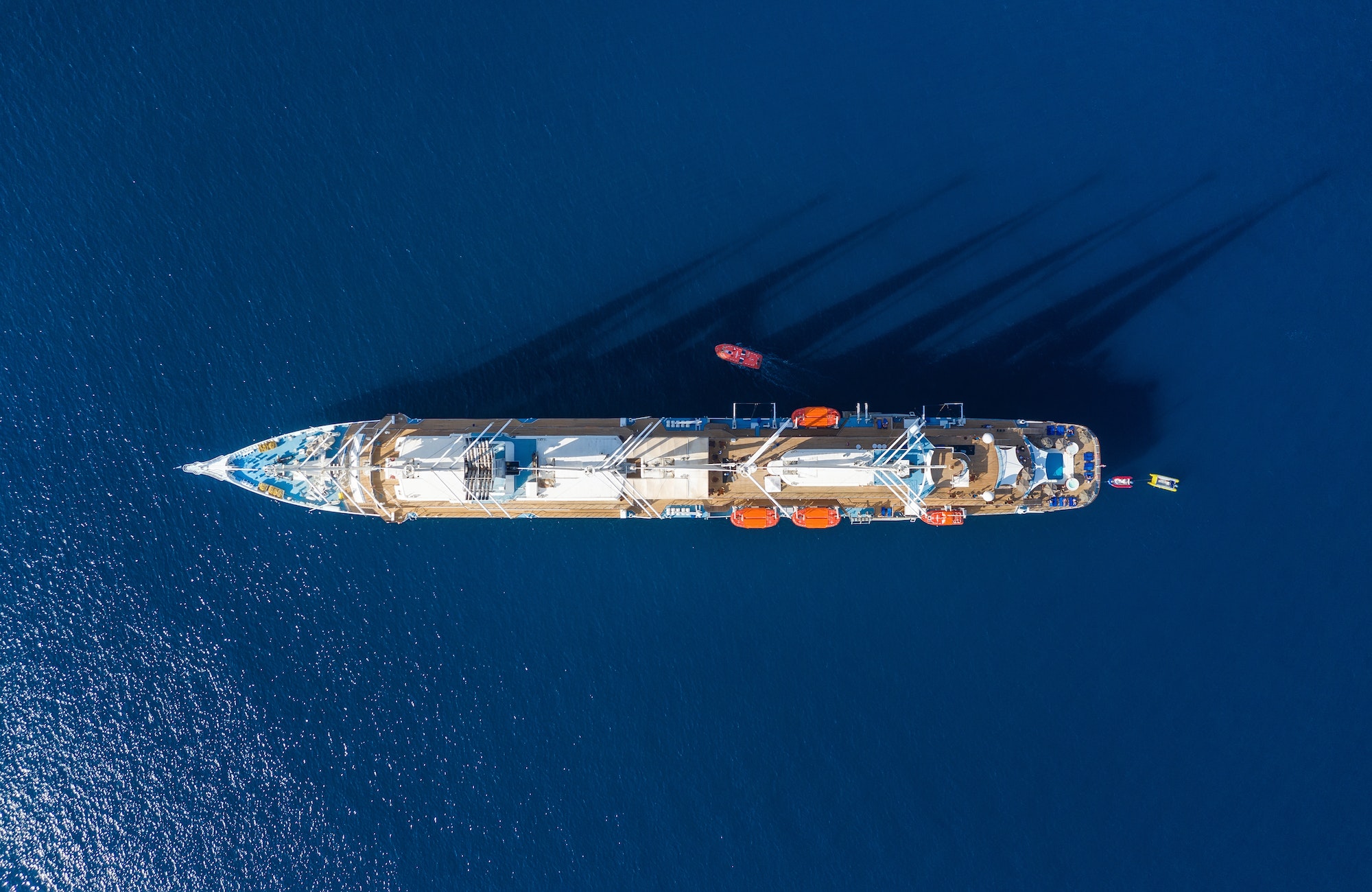 Dubrovnik, Croatia. Aerial view at the cruise ship with sail. Adventure and travel.